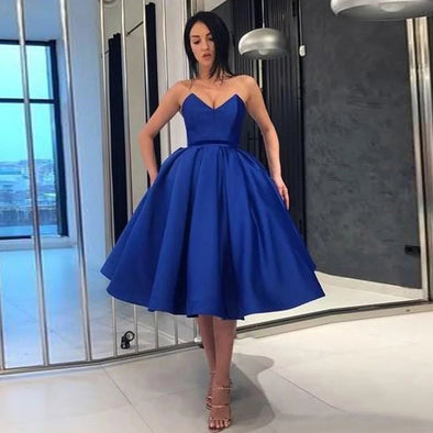 Royal Blue Satin Homecoming Dress Party Gown