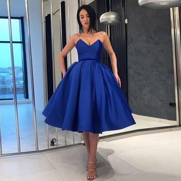 Royal Blue Satin Homecoming Dress Party Gown