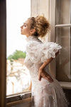 Puff Sleeve A-Line Lace Wedding Dresses Butterfly Emboridery DW618