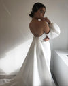 Puff Sleeve Satin Wedding Dresses Mermaid Bridal Gowns With Detachable Train DW492