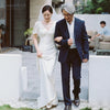 Puff Short Sleeve Simple Wedding Dresses Deep V-Neck Pearls Elegant Bridal Gowns bohe Fashion Korea Noivas DW471