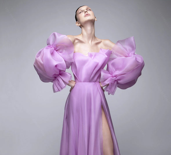 Purple Organza Satin Sleeves Lantern Removeable Sleeves DG047