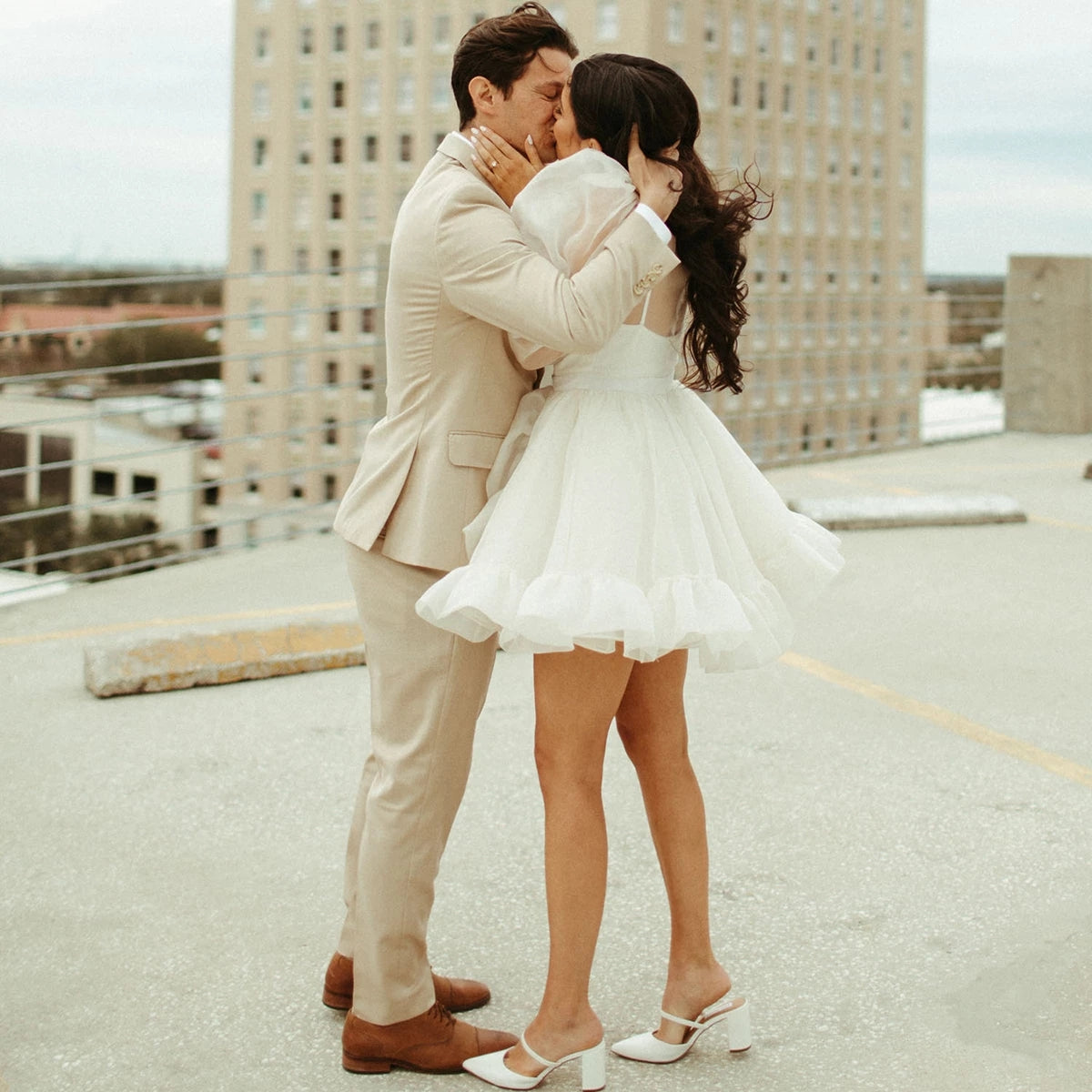 Mini Organza Long Bishop Sleeves Micro Wedding Dress – TANYA BRIDAL