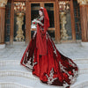 Red Muslim Wedding Dresses Long Sleeve Lace Appliques Luxury Bridal Gowns DW230