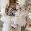 Removeable Tulle Sleeves Ivory Color With Red Ribbon Chic DG052