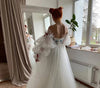 Removeable Tulle Sleeves Ivory Color With Red Ribbon Chic DG052