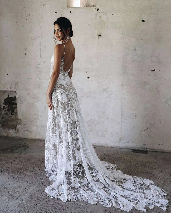 Romantic France Lace Boho Wedding Dress 2021