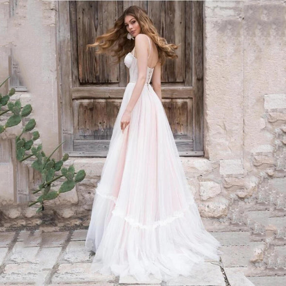 Romantic Pink Wedding Dresses 2021 Lace Appliques
