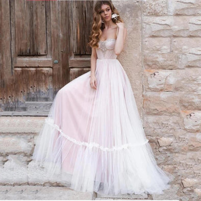 Romantic Pink Wedding Dresses 2021 Lace Appliques