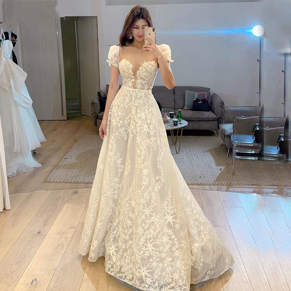 Romantic Star Lace Embroidery Wedding Dresses Noivas ZW408 Romantic Star Lace Embroidery Wedding Dresses Noivas ZW408