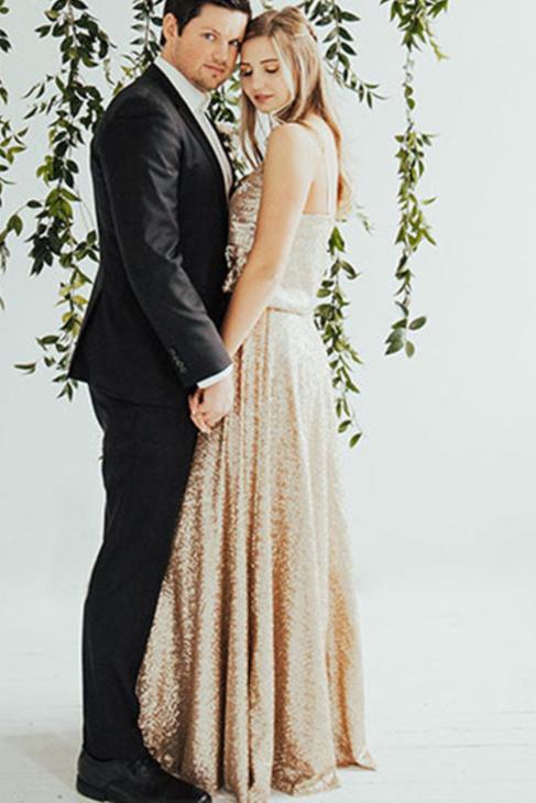 Rose Champagne Sequines Wedding Dresses