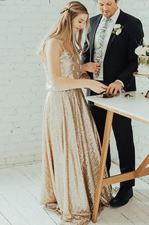Rose Champagne Sequines Wedding Dresses TANYA BRIDAL Rose Champagne Sequines Wedding Dresses TANYA BRIDAL
