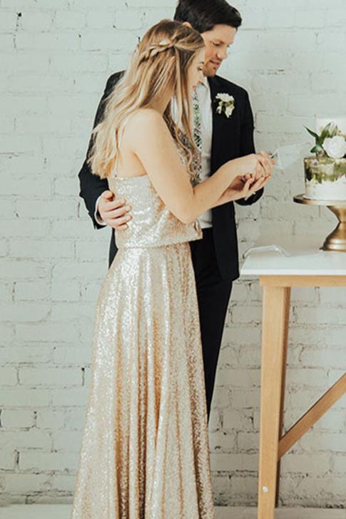 Rose Champagne Sequines Wedding Dresses TANYA BRIDAL Rose Champagne Sequines Wedding Dresses TANYA BRIDAL