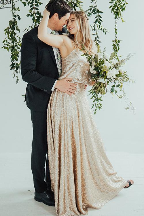 Rose Champagne Sequines Wedding Dresses TANYA BRIDAL Rose Champagne Sequines Wedding Dresses TANYA BRIDAL