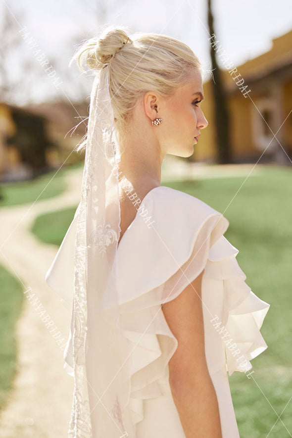Ruffles Elegant Wedding Dresses Soft Satin A Line Bridal Gowns Backless O-Neck Simple Bohemian Vestido de Noivas DW350