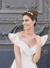 Ruffles Sleeve A Line Wedding Dresses Simple Satin Elegant Bridal Gowns V-Neck Bridal Gowns Vintage Robe de soriee ZW317