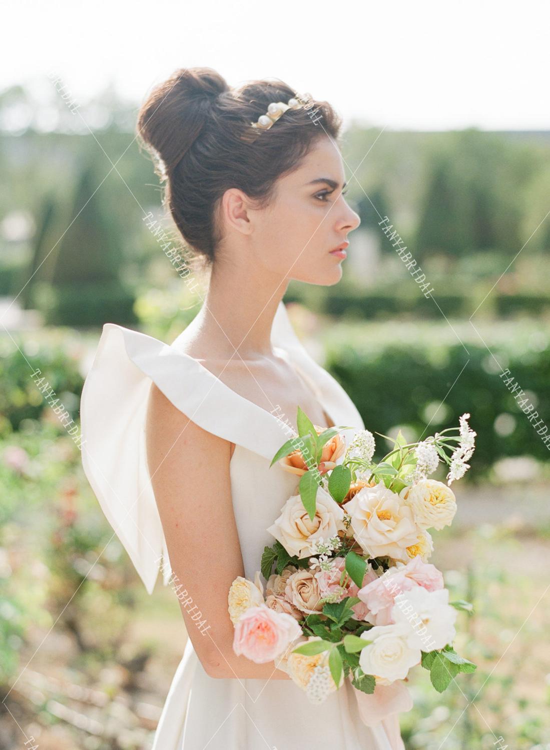 elegant wedding dress simple Ruffles Sleeve A Line Wedding Dresses Simple Satin Elegant Bridal Gown –  TANYA BRIDAL