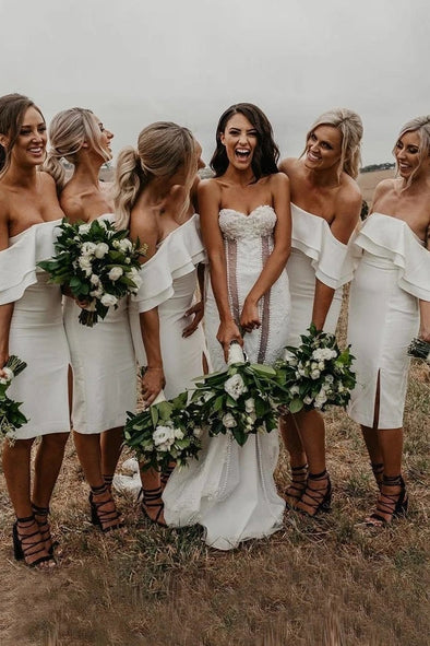 Ruffles Off Shoulder Short Bridesmaid Dresses TANYA BRIDAL Ruffles Off Shoulder Short Bridesmaid Dresses TANYA BRIDAL