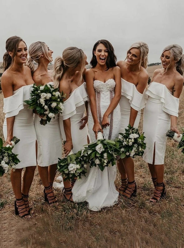 Ruffles Off Shoulder Short Bridesmaid Dresses – TANYA BRIDAL
