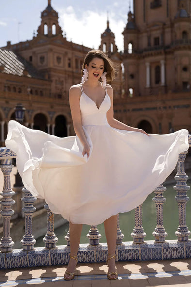 Simple Soft Satin Wedding Dresses Mid-Calf  DW698