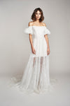Short Puff Sleeve A Line Lace Wedding Dresses Chic ZW849