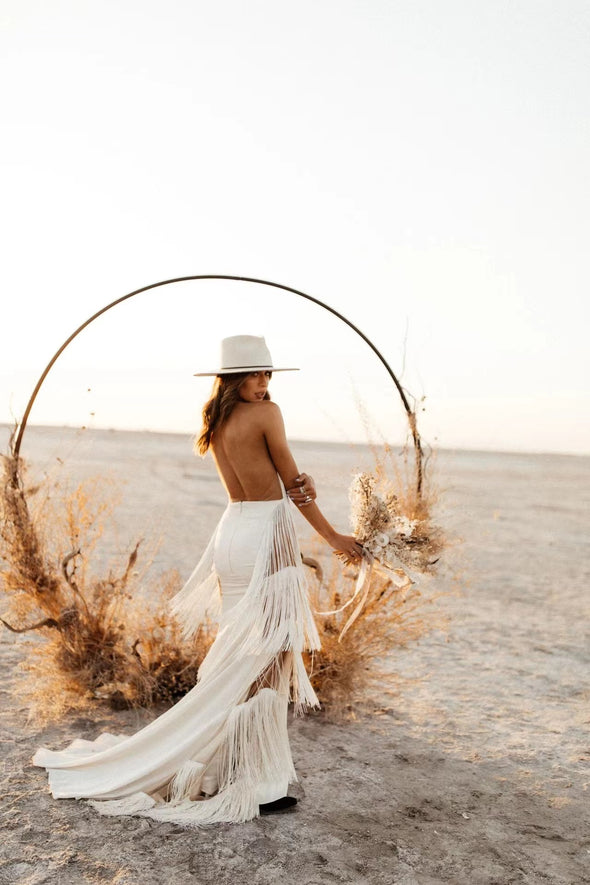 Halter Mermaid Wedding Dresses With Stunning Tassels DW671