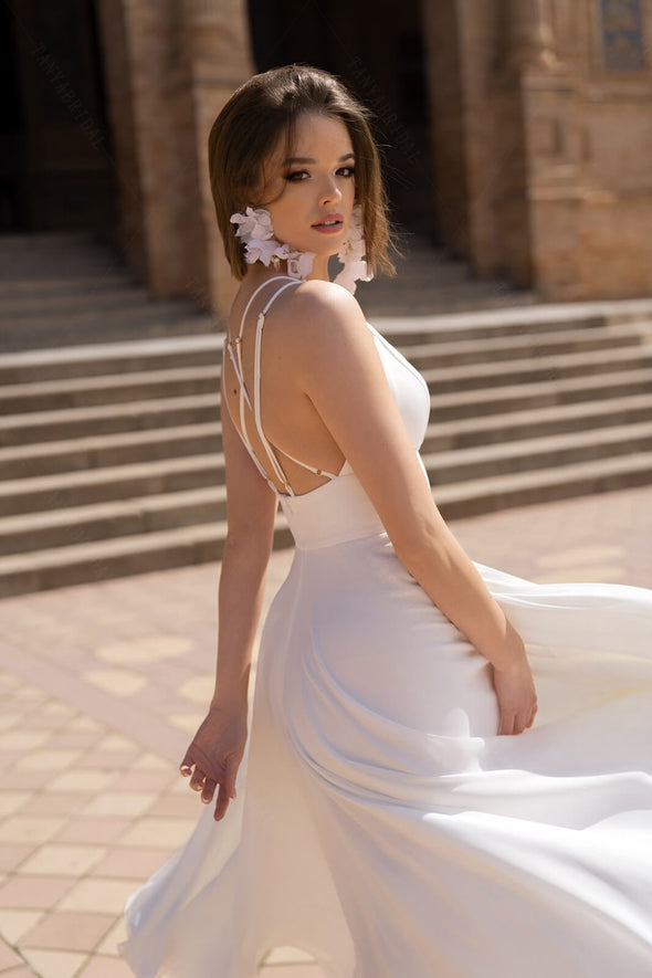 Simple Soft Satin Wedding Dresses Mid-Calf  DW698