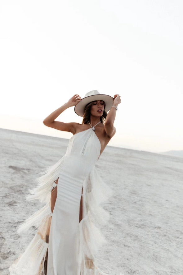 Halter Mermaid Wedding Dresses With Stunning Tassels DW671