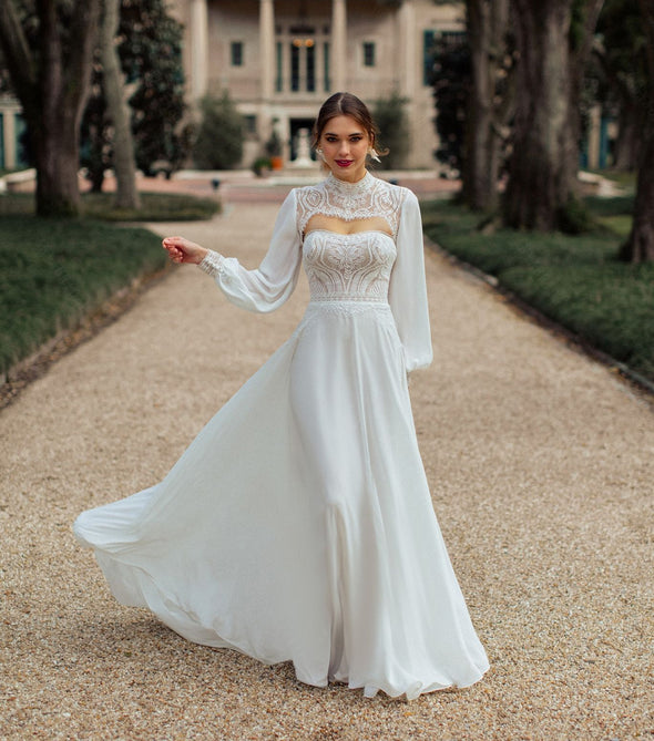 Soft Satin A Line Wedding Dresses With Detachable Cape ZW824 – TANYA BRIDAL