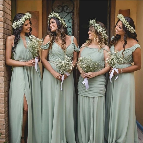 Sage Green Bridesmaid Dresses Chiffon Long Style
