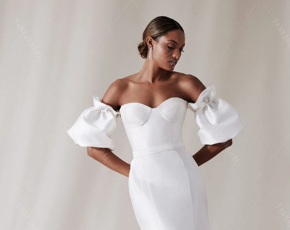 Satin Puff Sleeves Set Cloud Fashion Bridal Short Sleeve DG025