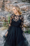 Outdoor Black Wedding Dress with Removable Lace Jacket