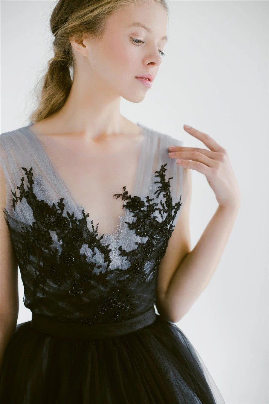 Scoop Neckline Silver and Black Wedding Gowns  TANYA BRIDAL