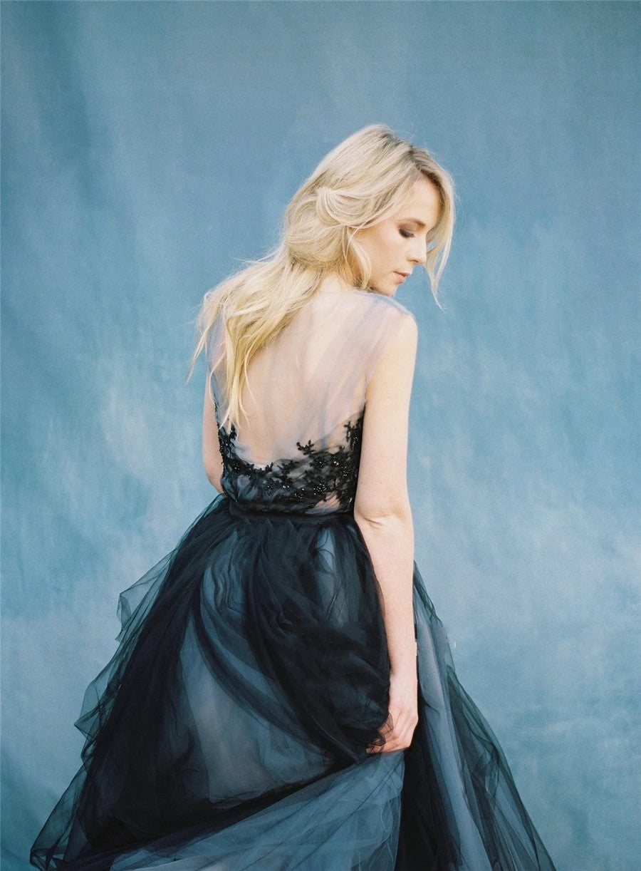 Scoop Neckline Silver and Black Wedding Gowns – TANYA BRIDAL
