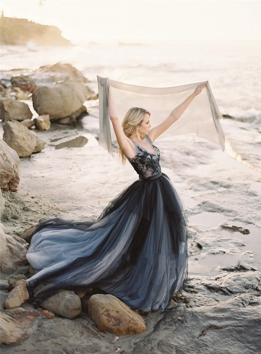 slim fit dress slacks Gothic Black and Grey Wedding Dress main image 1