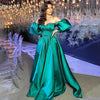 Hill Green Beadings Satin A-Line Evening Gown 2021