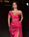 Beaded One Shoulder Dubai Prom Dresses Pleats High Split Long Evening Dress