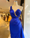 Royal Blue Mermaid Evening Dresses One Shoulder Ruched