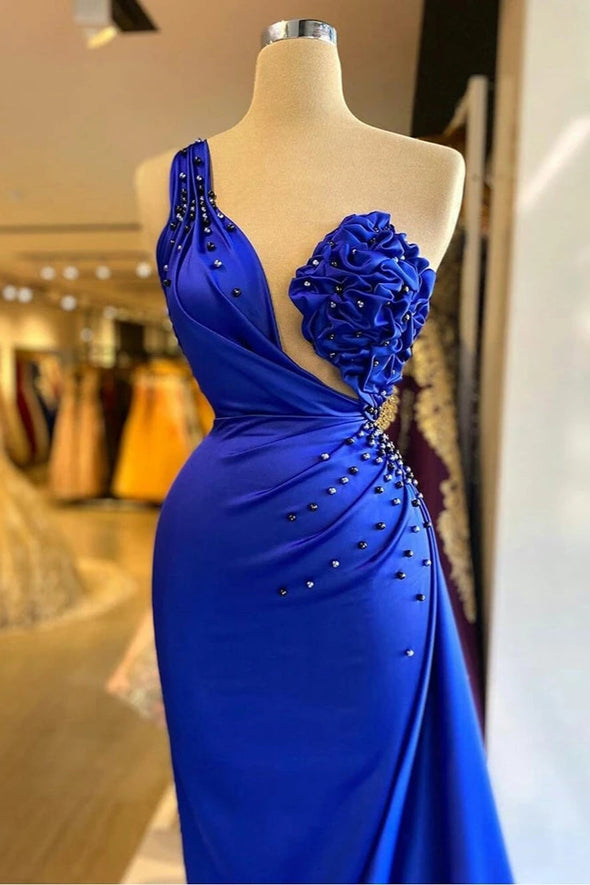 Royal Blue Mermaid Evening Dresses One Shoulder Ruched