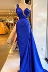 Royal Blue Mermaid Evening Dresses One Shoulder Ruched