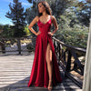 Sexy Burgundy Prom Dresses High Slit Simple Satin Formal Evening Dress
