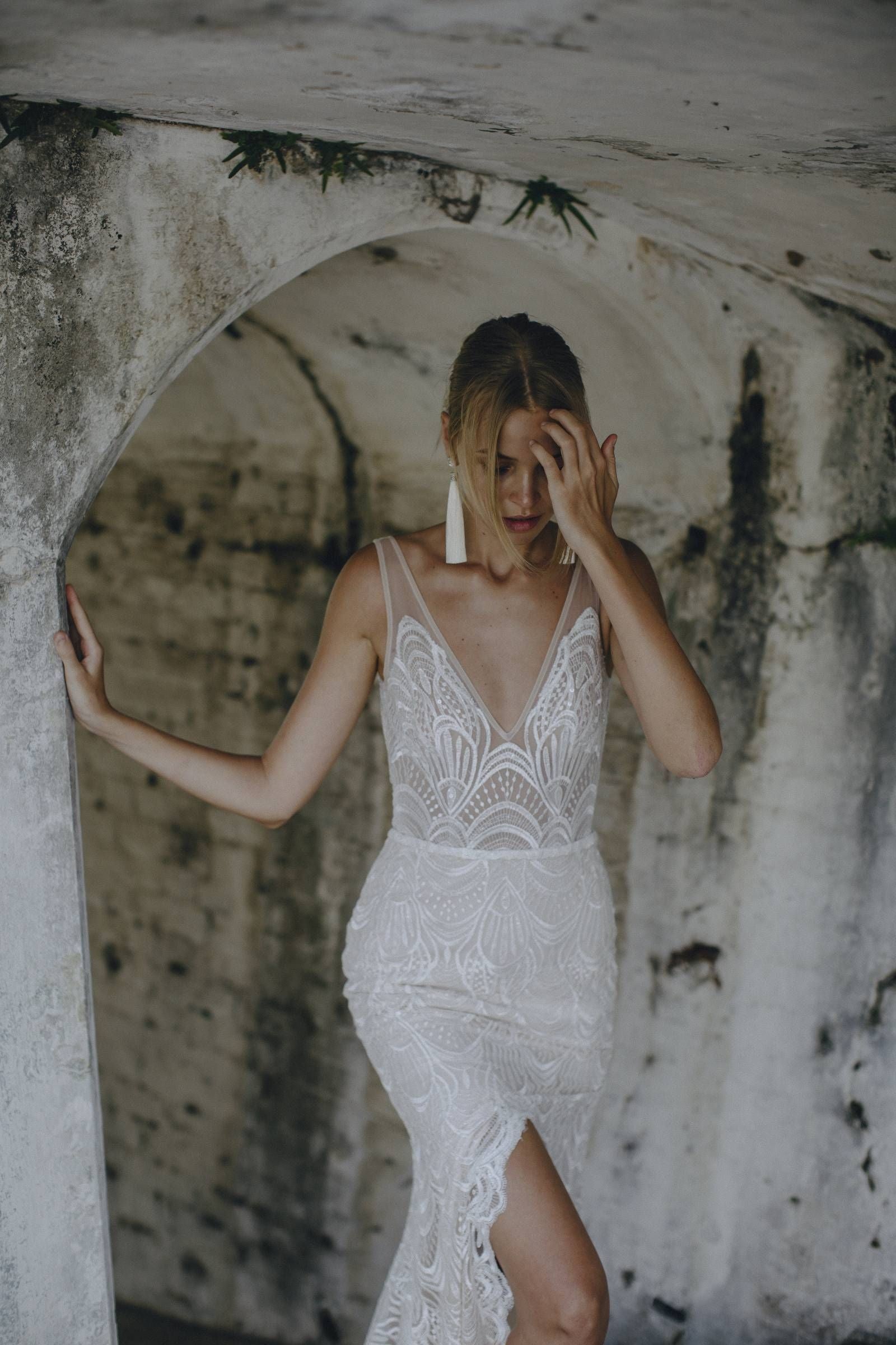 Deep V Backless Mermaid Wedding Dress Chic Lace – TANYA BRIDAL Deep V Backless Mermaid Wedding Dress Chic Lace – TANYA BRIDAL