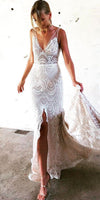 Deep V Backless Mermaid Wedding Dress Chic Lace