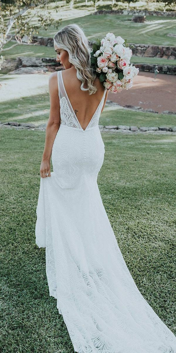 Deep V Backless Mermaid Wedding Dress Chic Lace TANYA BRIDAL Deep V Backless Mermaid Wedding Dress Chic Lace TANYA BRIDAL