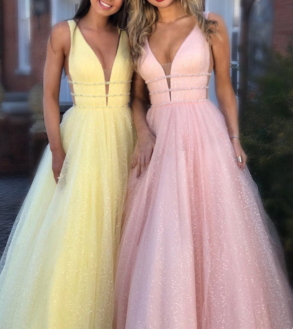 Sexy Deep V Neck Sparkle Long Evening Dress Robe De Soiree BlingBling Backless Prom Party Dresses 2020 Vestidos De Gala
