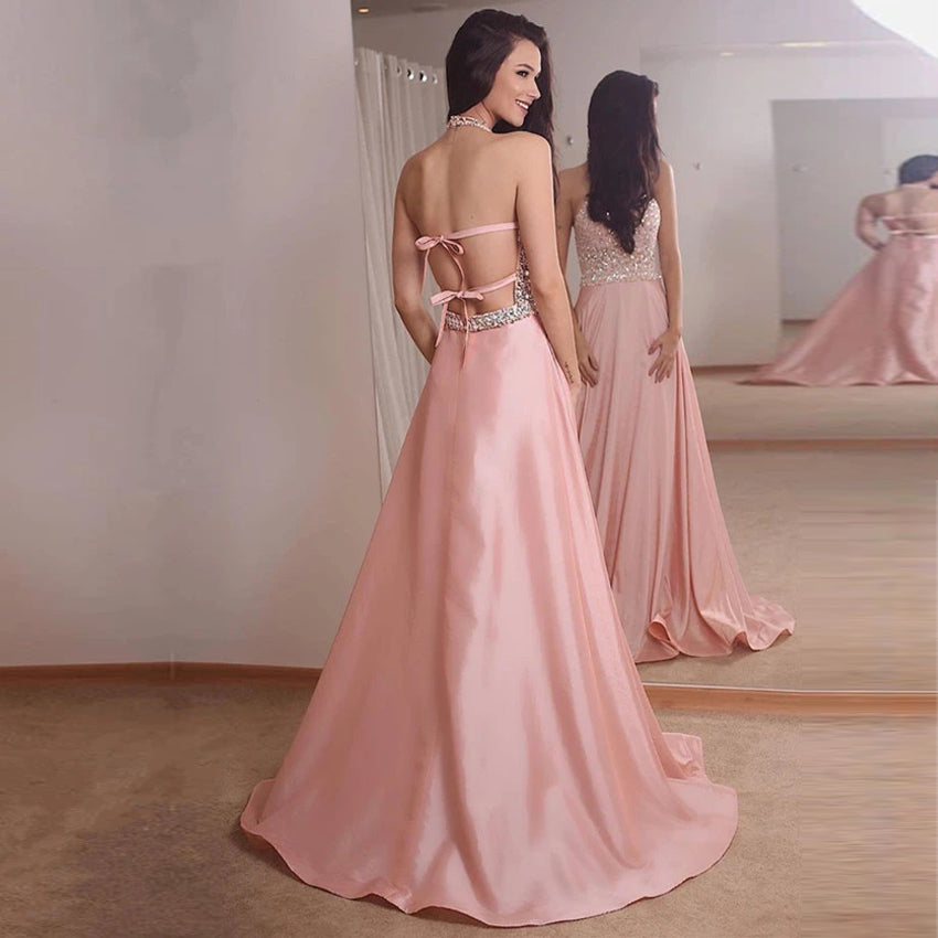 Sexy Halter Prom Dresses Stones A-line Backless Robe De Soiree TANYA BRIDAL Sexy Halter Prom Dresses Stones A-line Backless Robe De Soiree TANYA BRIDAL