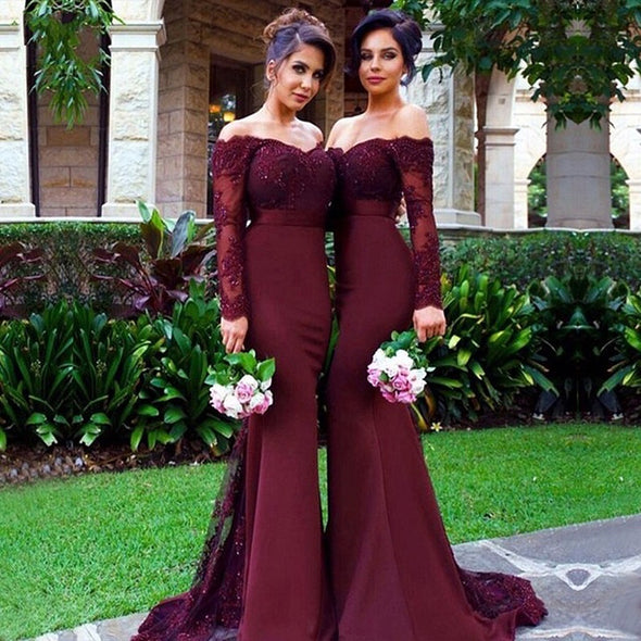 Sexy Lace Burgundy Bridesmaid Dresses Mermaid