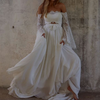 Off the Shoulder Lace Beach Flared Sleeves Boho Wedding Dress