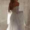 Off the Shoulder Lace Beach Flared Sleeves Boho Wedding Dress