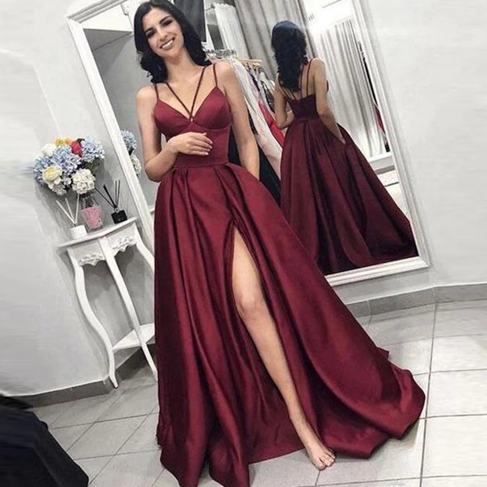 Sexy Burgundy Prom Dresses Vestido De Noiva Sereia Side Slit – TANYA BRIDAL
